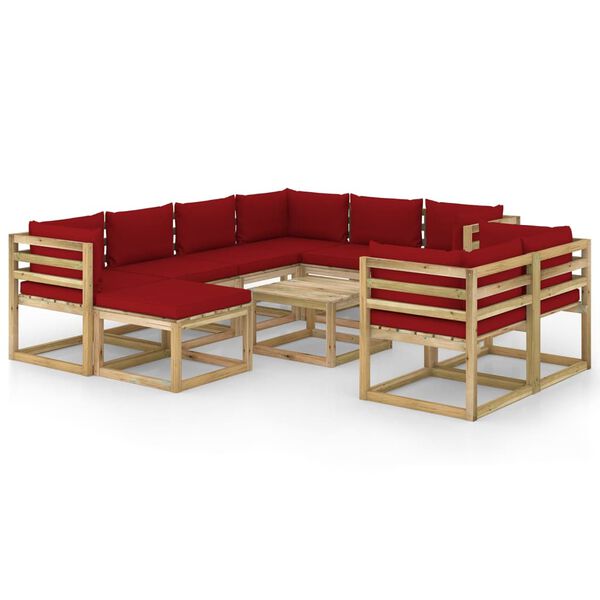 vidaXL 10-tlg. Garten-Lounge-Set mit Kissen Impr&auml;gniertes Kiefernholz