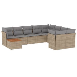 vidaXL 10-tlg. Garten-Sofagarnitur mit Kissen Beige Poly Rattan