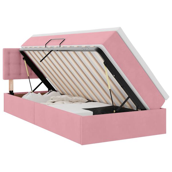 vidaXL Bett mit Stauraum und LED mit Matratze Rosa 100 x 200 cm Samt