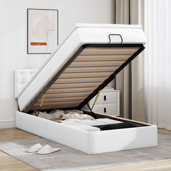 vidaXL Ottoman-Bett mit Matratzen & LEDs Reinwei&szlig; 90x190 cm Kunstleder