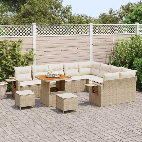 vidaXL Gartensofa-set mit Kissen 12 pcs Beige und Creme Poly-Rattan