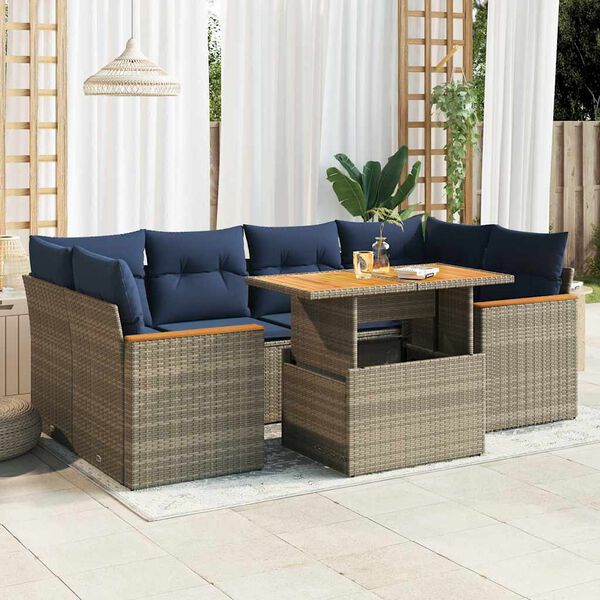 vidaXL 7-tlg. Garten-Sofagarnitur mit Kissen Grau Poly Rattan