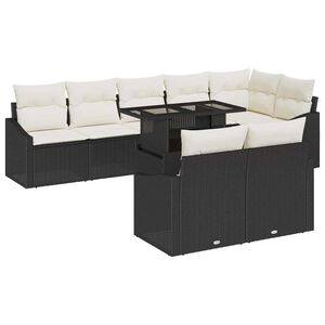 vidaXL Gartensofa-set mit Kissen 9 pcs Schwarz und Creme Poly-Rattan