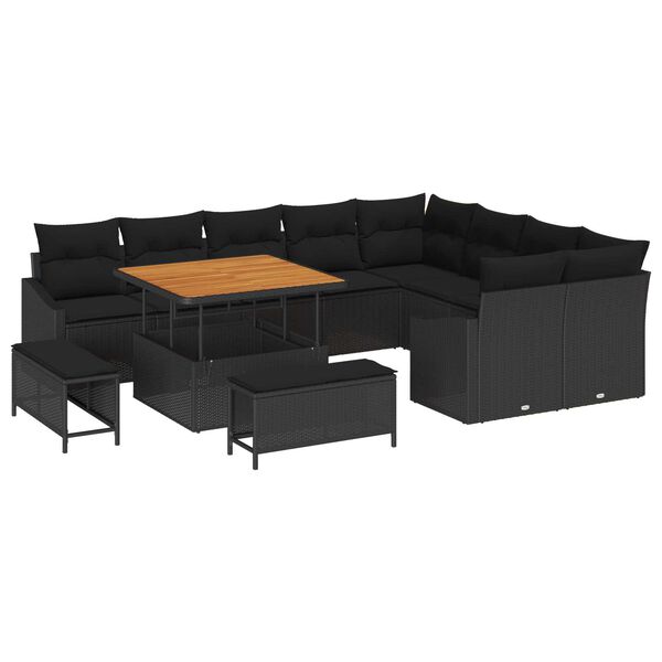 vidaXL Gartensofa-set mit Kissen 12 pcs Schwarz Poly Rattan