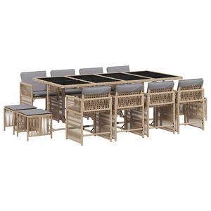 vidaXL 13-tlg. Garten-Essgruppe mit Kissen Beigemischung Poly Rattan
