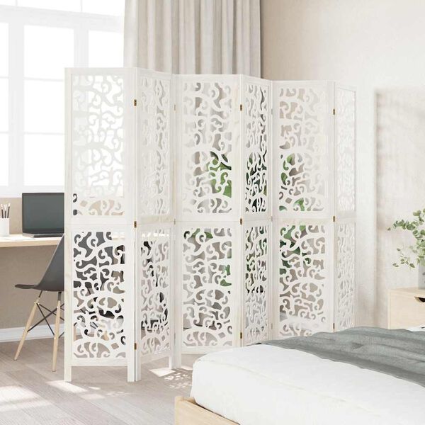 vidaXL 6-tlg. Raumteiler Wei&szlig; Massivholz Paulownia