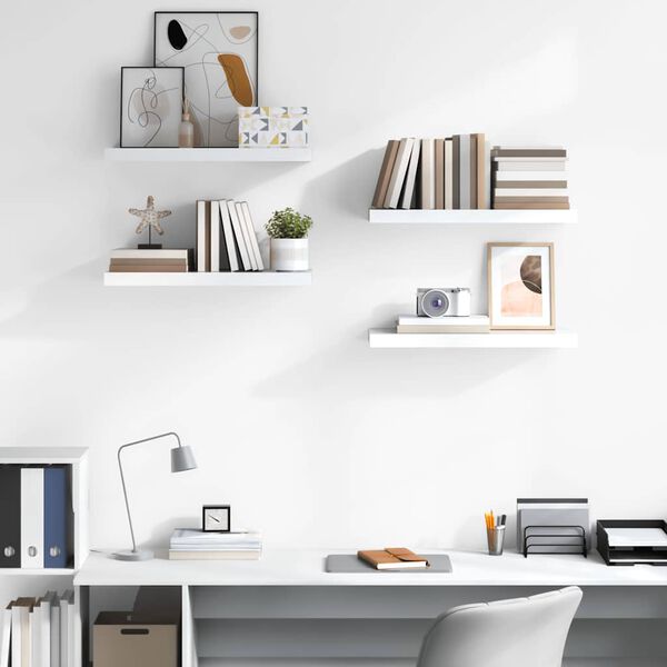 vidaXL Schweberegale 4 Stk. Hochglanz-Wei&szlig; 60x23,5x3,8 cm MDF