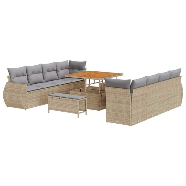 vidaXL Gartensofa-set mit Kissen mit Speicher 11 pcs Beige Poly-Rattan