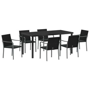 vidaXL Garten Essgruppe 7 pcs Schwarz und Grau PE-Rattan