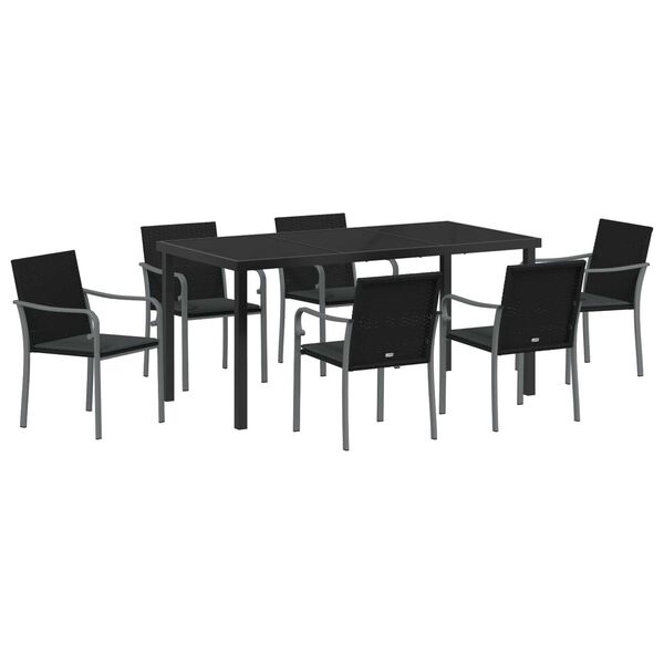 vidaXL Garten Essgruppe 7 pcs Schwarz und Grau PE-Rattan