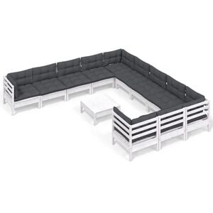 vidaXL 12-tlg. Garten-Lounge-Set mit Kissen Wei&szlig; Kiefernholz