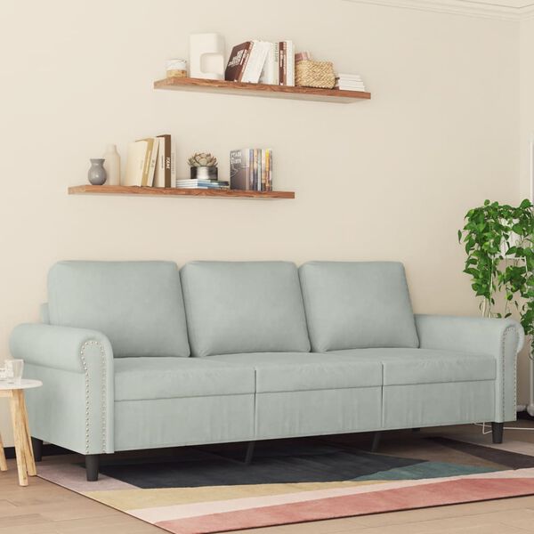 vidaXL 3-Sitzer-Sofa Hellgrau 180 cm Samt