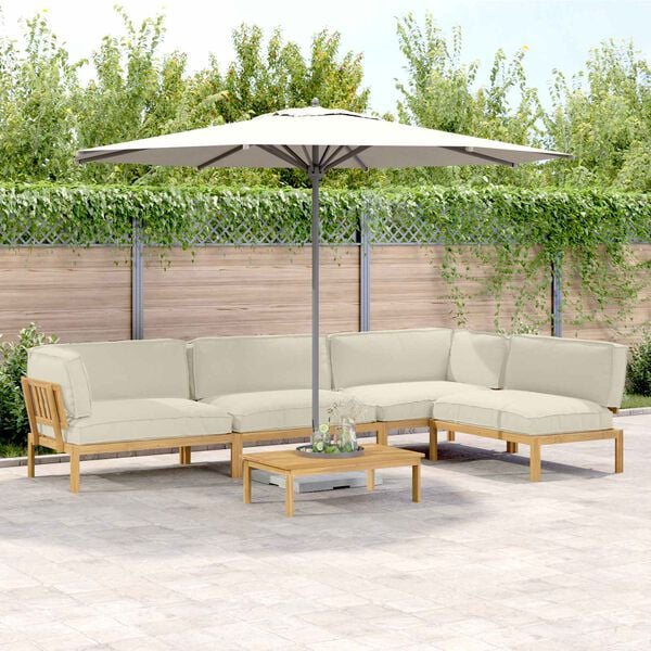 vidaXL Sofa Set mit Kissen Uni 5 pcs Creme Massivholz Akazie