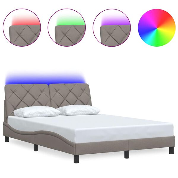 vidaXL Bettgestell mit LED ohne Matratze Taupe 140x200 cm Stoff