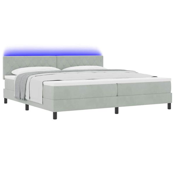 vidaXL LED Boxspringbett mit Matratze Hellgrau 200 x 200 cm Samt