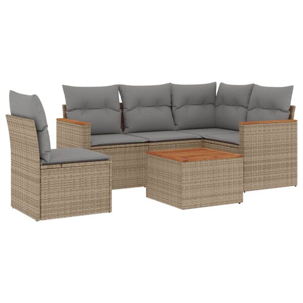 vidaXL 6-tlg. Garten-Sofagarnitur mit Kissen Beige Poly Rattan