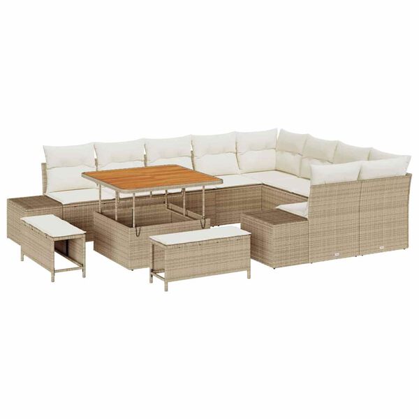 vidaXL Gartensofa-set mit Kissen mit Speicher 12 pcs Beige Poly Rattan