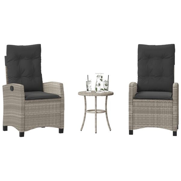 vidaXL 3-tlg. Bistro-Set mit Kissen Hellgrau Poly Rattan