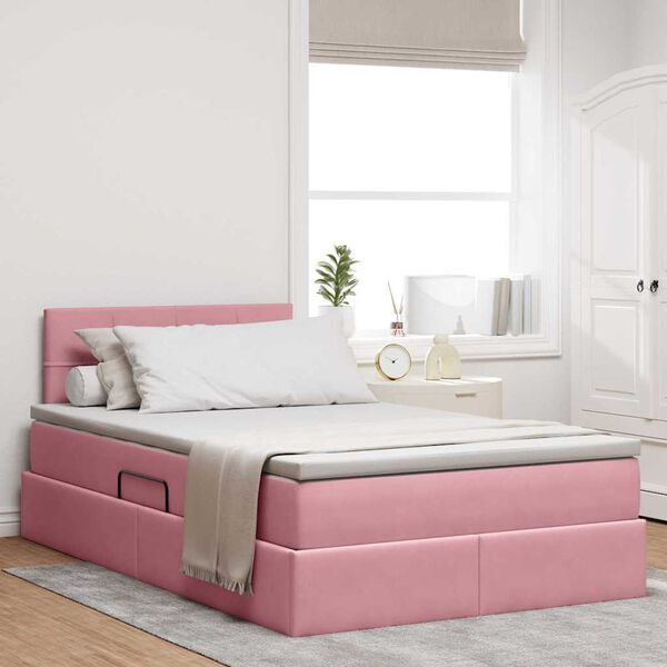 vidaXL Bett mit Stauraum und LED mit Matratze Rosa 120 x 200 cm Samt
