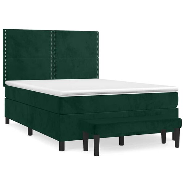 vidaXL Boxspringbett mit Matratze Dunkelgr&uuml;n 140x190 cm Samt