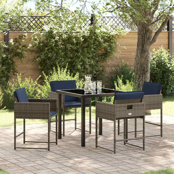 vidaXL Garten Essgruppe mit Kissen 5 pcs Grau Poly-Rattan