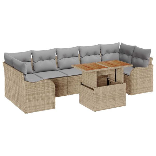 vidaXL Garten-Sofa-Set mit Speicher 8 pcs Beige Poly Rattan