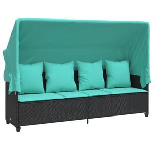 vidaXL Sonnenliege mit Dach und Kissen Schwarz Poly Rattan