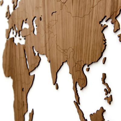 MiMi Innovations Weltkarte-Wanddeko Holz Exclusive Walnuss 130×78 cm