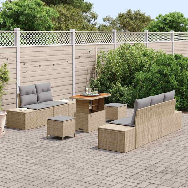 vidaXL Gartensofa-set mit Kissen mit Speicher 8 pcs Beige Poly Rattan