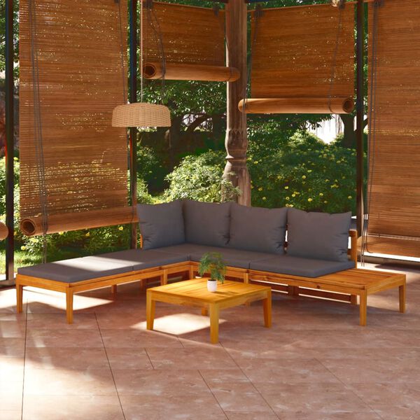 vidaXL 3-tlg. Garten-Lounge-Set mit Dunkelgrauen Kissen Massivholz Akazie