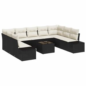 vidaXL Gartensofa-set mit Kissen 9 pcs Schwarz und Creme Polyrattan