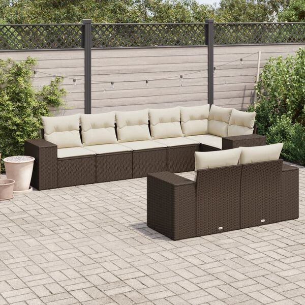 vidaXL 8-tlg. Garten-Sofagarnitur mit Kissen Braun Poly Rattan