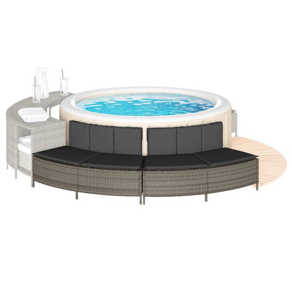 vidaXL Whirlpool-B&auml;nke mit Auflagen 2 Stk. Grau Poly Rattan