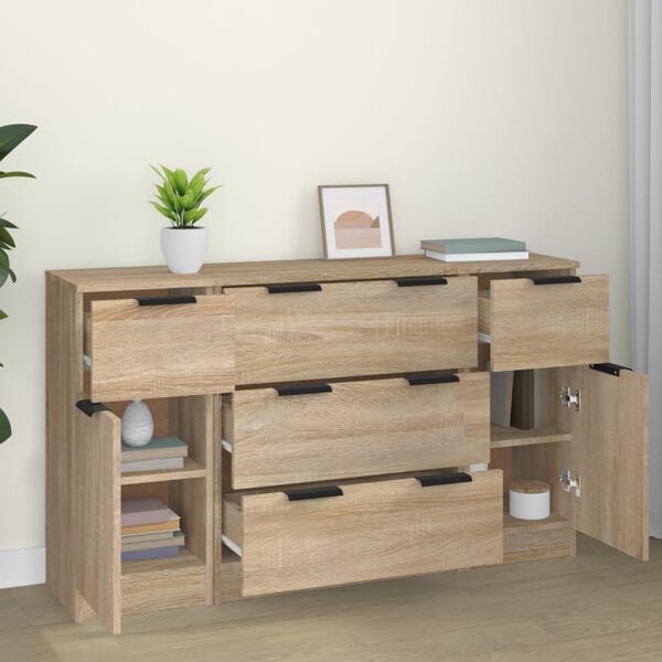 vidaXL 3-tlg. Sideboard-Set Sonoma-Eiche Holzwerkstoff