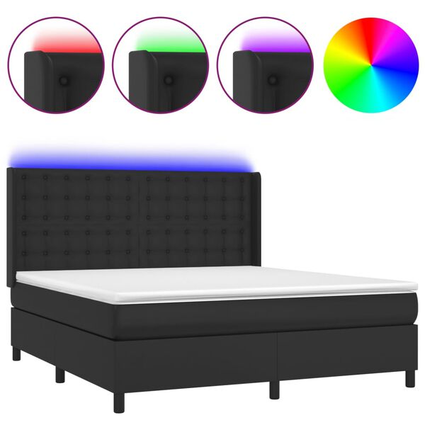 vidaXL Boxspringbett mit Matratze & LED Schwarz 180x200 cm Kunstleder