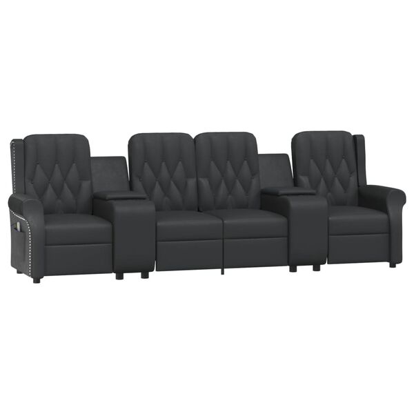 vidaXL 4-Sitzer Massagesessel mit Getr&auml;nkehalter Schwarz Kunstleder