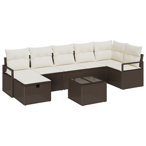 vidaXL Sofa Set mit Kissen mit Speicher Braun und Creme Poly-Rattan