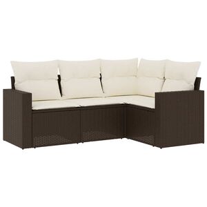 vidaXL 4-tlg. Garten-Sofagarnitur mit Kissen Braun Poly Rattan