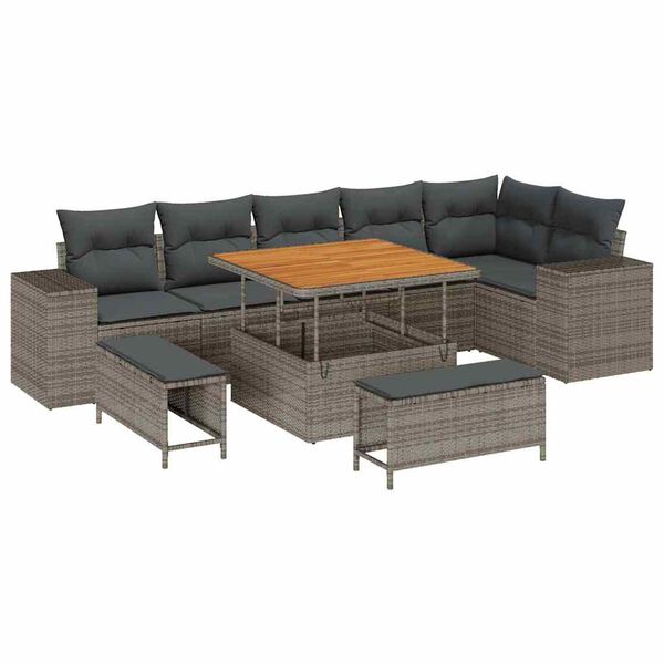 vidaXL Gartensofa-set mit Kissen 9 pcs Grau Poly-Rattan