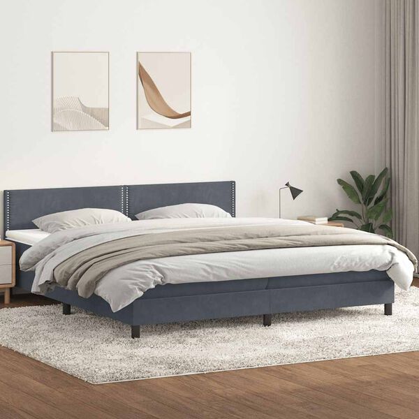 vidaXL Boxspringbett mit Matratze & LED Dunkelgrau 200x210 cm Samt