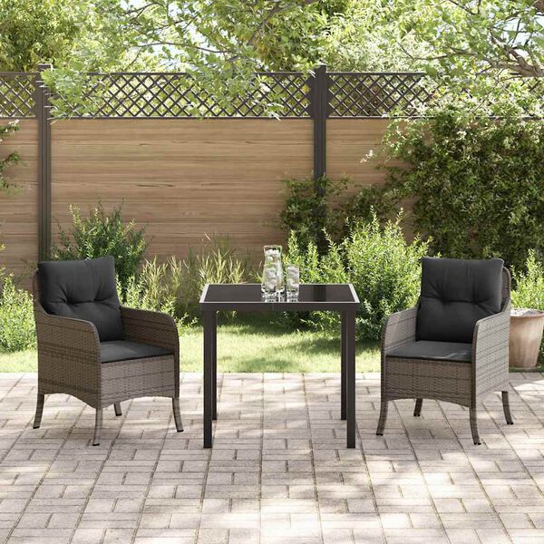 vidaXL Garten Essgruppe mit Kissen 3 pcs Grau Poly-Rattan