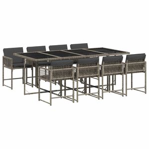 vidaXL 9-tlg. Garten-Essgruppe mit Kissen Grau Poly Rattan