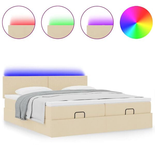 vidaXL Ottoman-Bett mit Matratzen & LEDs Creme 200x200 cm Stoff