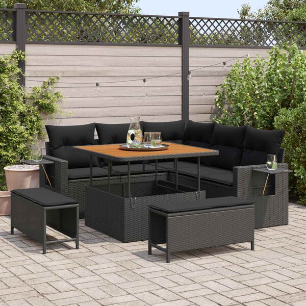 vidaXL Gartensofa-set mit Kissen 8 pcs Schwarz Poly-Rattan