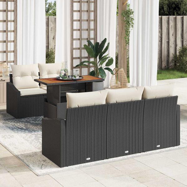 vidaXL Garten Essgruppe mit Kissen Schwarz und Creme 100 x 55 x 73 cm