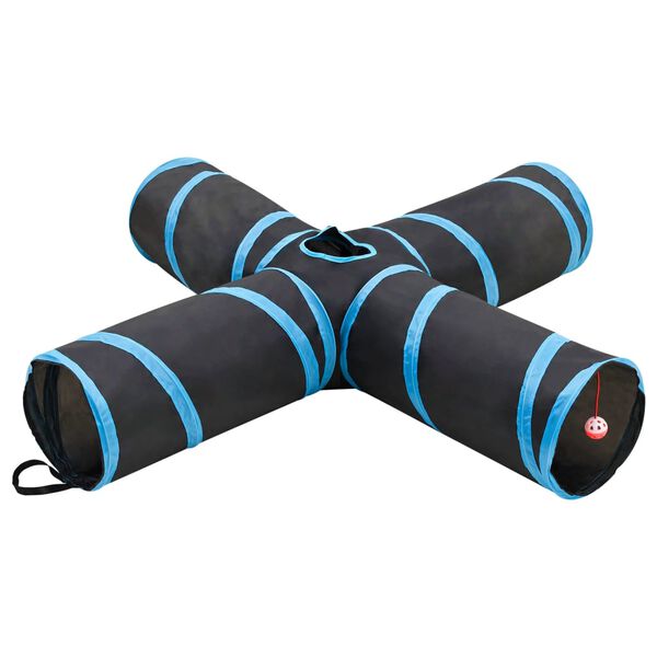 vidaXL Katzentunnel 4-Wege Schwarz und Blau 132 cm Polyester