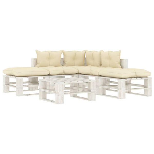 vidaXL 6-tlg. Garten-Lounge-Set Paletten mit Kissen in Creme Holz
