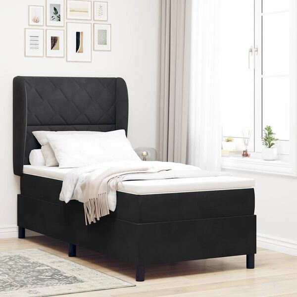 vidaXL Boxspringbett mit Matratze Schwarz 190 x 90 cm Polyester