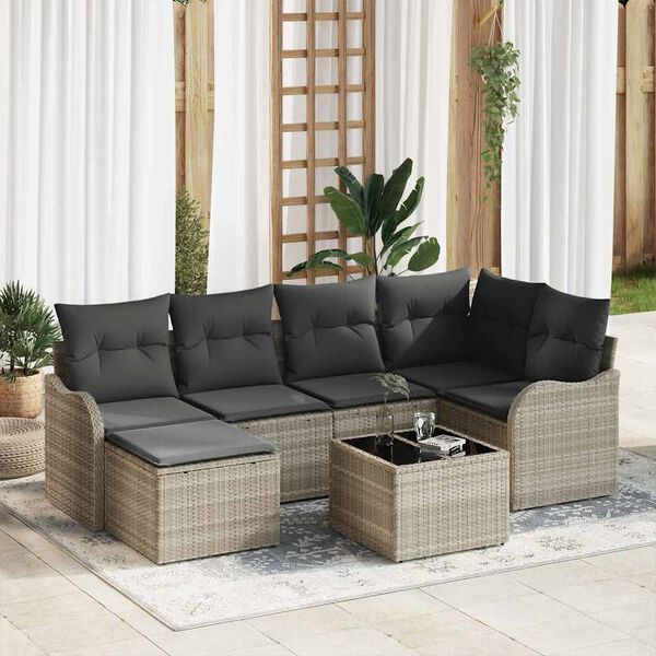 vidaXL Gartensofa-set 7 pcs Hellgrau Poly-Rattan