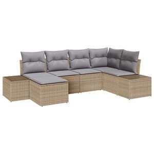 vidaXL Garten-Sofa-Set mit Kissen 6 pcs Beige und Hellgrau Poly-Rattan